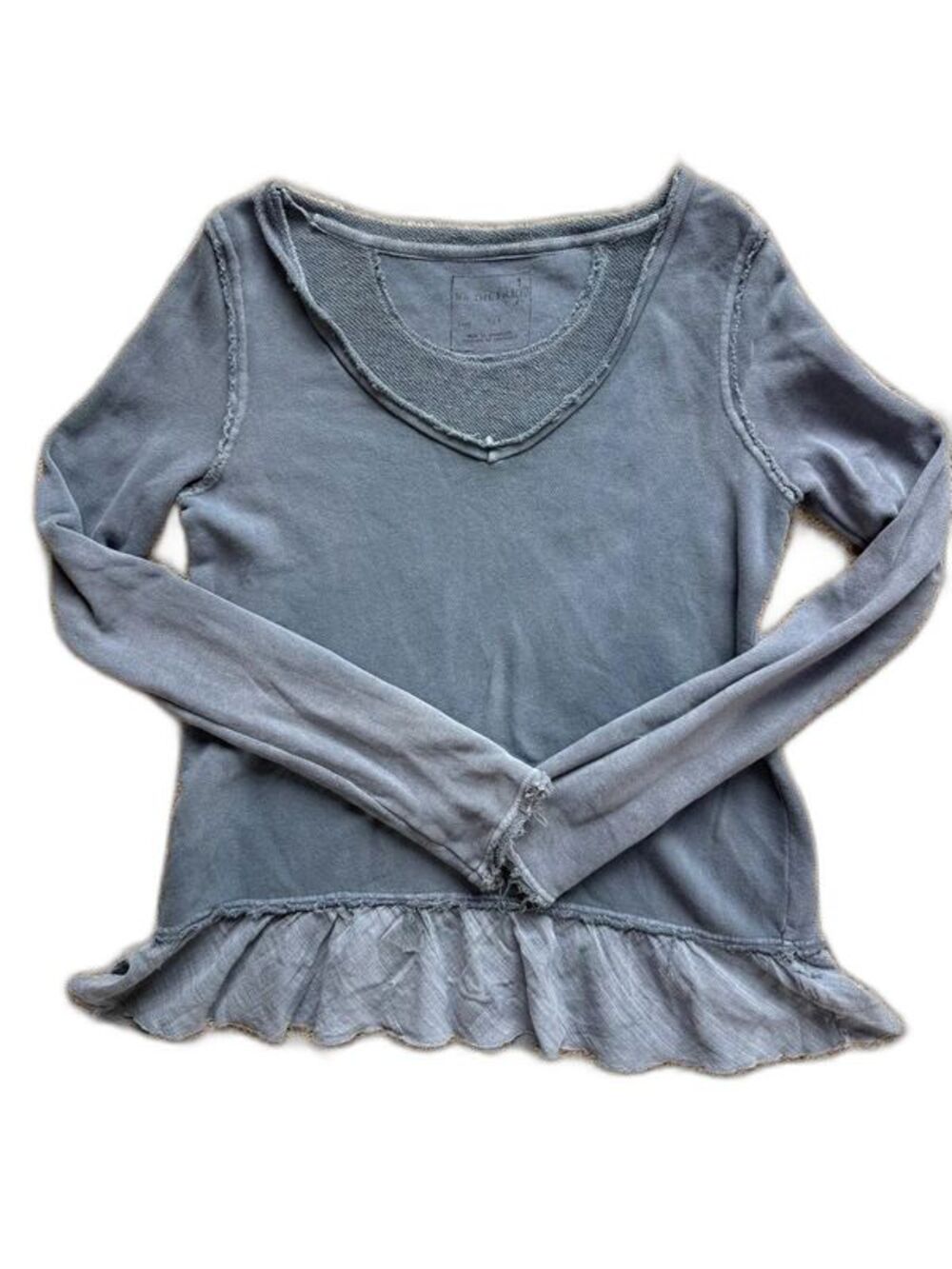 We The Free People Distressed Peplum Sweatshirt Raw Hem Gray Womens Small